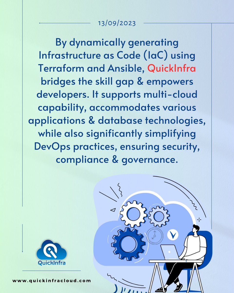 quickinfra's tweet image. "Bridge Skill Gap and Boost Developers’ Productivity"
Visit us:- quickinfracloud.com
#Quickinfra
#cloudmigration #dynamically #terraform #ansible #multicloud #infrastructureascode #aws #gcp #azure #increasedefficiency #developers #capability #accommodates #database