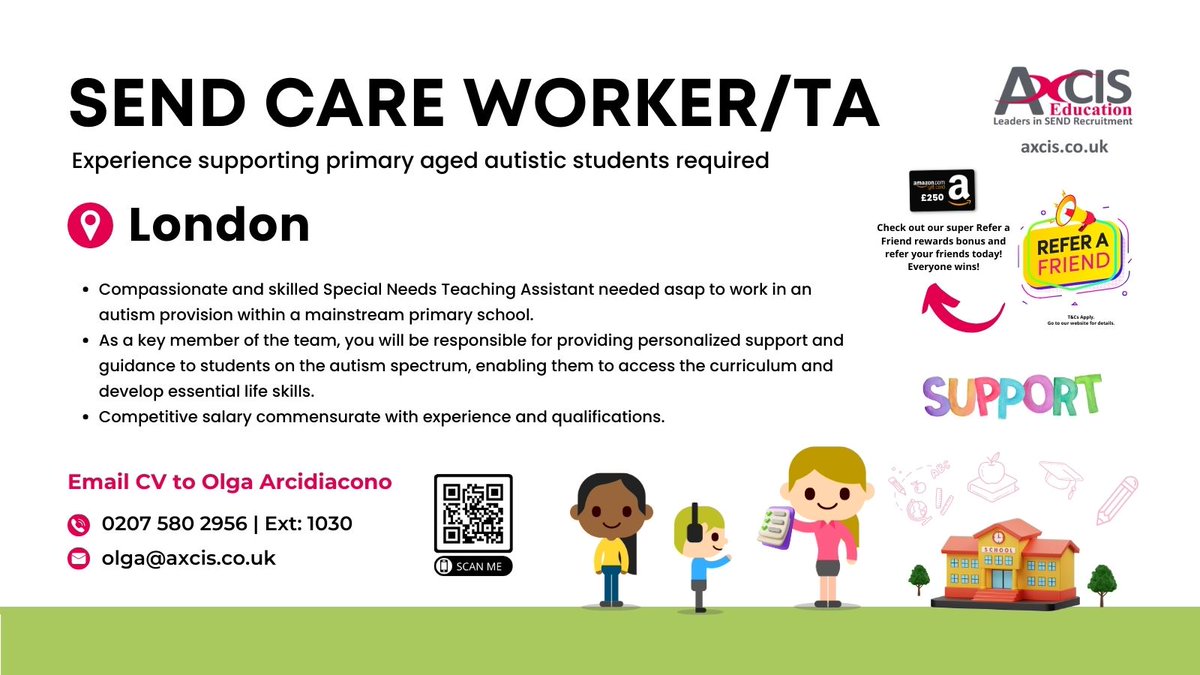 #SEND #careworker / #teachingassistant needed for an #autismprovision within a highly regarded mainstream #primaryschool located in #Surbiton, #Kingston | Starting in #september on a #FT basis | E: olga@axcis.co.uk / T: 0207 580 2956 | Ext: 1030