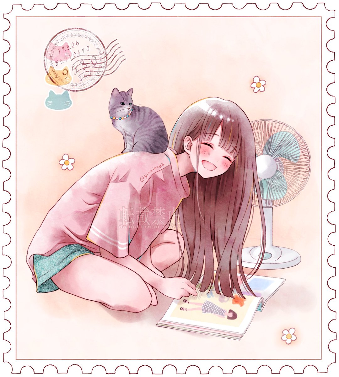 絵画、橋口美代子 麦わら帽子少女画