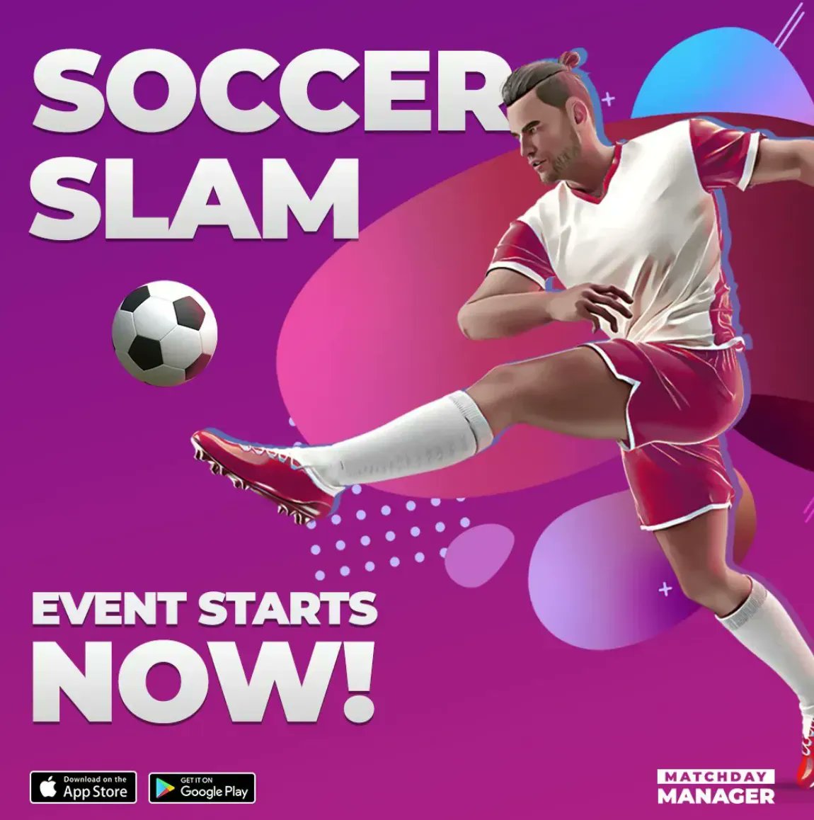MatchdayManager's tweet photo. 🔥 The Soccer Slam event is here in #MatchdayManager! ⚽️💥 Unleash your skills, outsmart rivals, and claim victory on the pitch! 🏆 Join now and be part of the action!

📲 https://t.co/c6ogiLwRf4 https://t.co/mZEyilCJVD