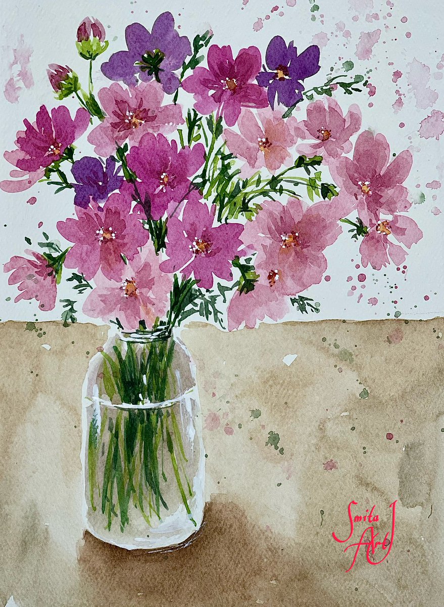 Pink blooms in the sun,
Soft hues bright, hearts are won,
In the garden, they stun 🌸

#watercolorflorals #watercolor #floralart #floral #summer #september  #summerend