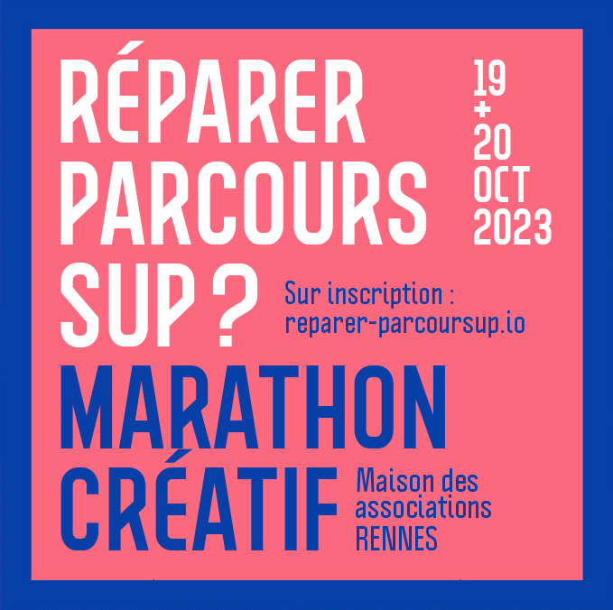 Les 19 &amp; 20 octobre à Rennes avec <a href="/assobug/">Asso Bug</a> et quelques autres on vous propose 2 jours d'ateliers créatifs sur le thème "Réparer Parcoursup" ! reparer-parcoursup.io - Inscrivez-vous ! On vous espère nombreux !