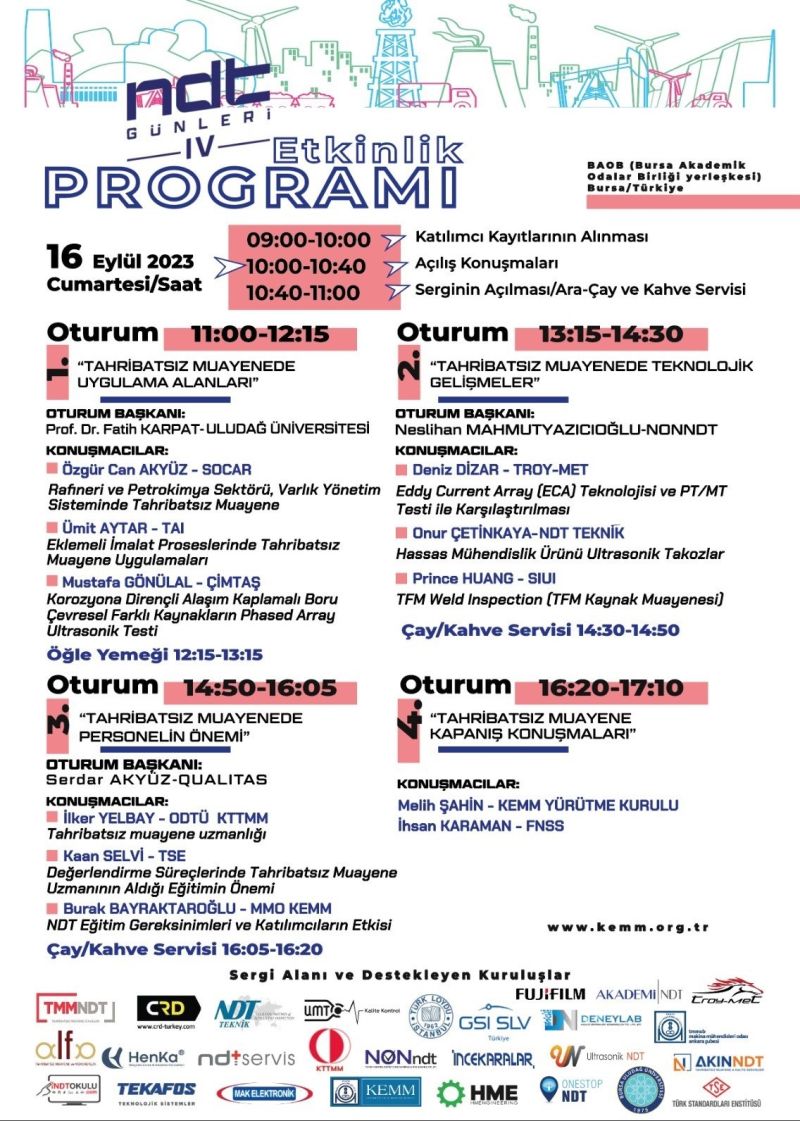 MMOtmmob's tweet image. IV. NDT Günleri 16 Eylül 2023/Cumartesi günü gerçekleştirilecektir.

✅Kayıt için lnkd.in/dSVZnaUS

#mmo #kemm #ndt #ndtgünleri