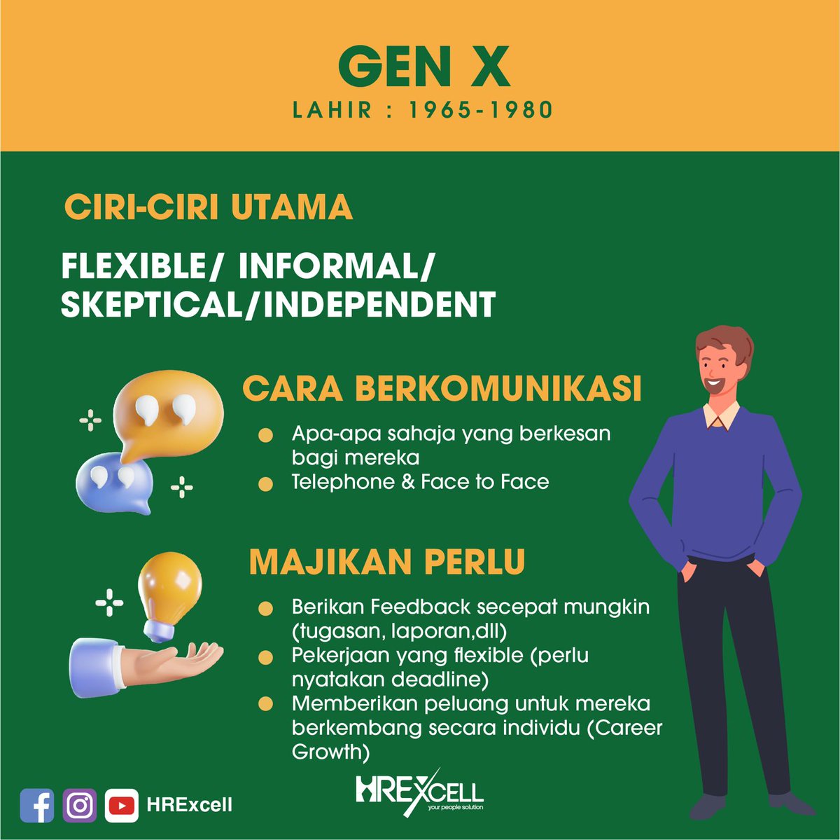 ExcellHr's tweet photo. Generasi Gen X memiliki pendekatan yang lebih independen dalam bekerja. Mereka lebih fleksibel dan menghargai keseimbangan antara kehidupan kerja dan kehidupan pribadi. https://t.co/5iJpRm2FXH