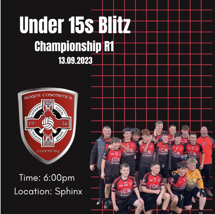 Tonight our u15s begin their championship campaign against Erin Go Bragh💪 Get out this evening and support the lads at the Sphinx🔴⚫️ #casementsabú