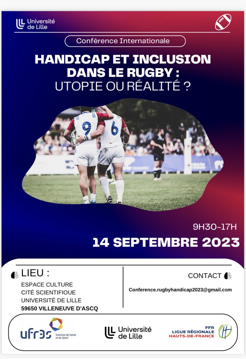 IMAS_sport4all's tweet image. Excited to be part of this excellent conference organised by @univ_lille @UFR3S_ULille &amp;amp; @FranceRugby Haute de France on #disability and #inclusion in rugby. With the @rugbyworldcup in full swing, a great occasion to explain how #MixedAbility can support the game at all levels!