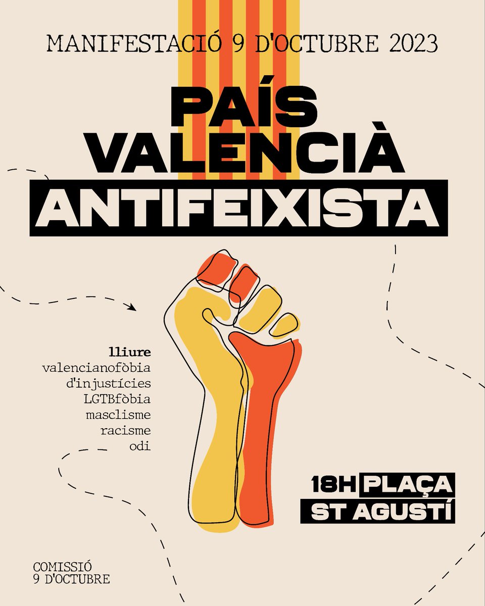 “País Valencià antifeixista” és l’afirmació que no permetrem el retorn al passat, i és, sobretot, la voluntat decidida de continuar avançant en el camí dels drets, la llibertat i la democràcia, i en favor de la majoria del poble valencià. #9dOctubre #Comissio9dOctubre