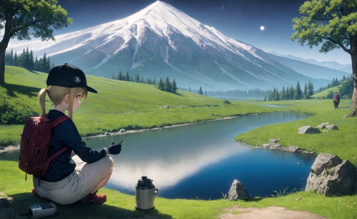MinisterAI_'s tweet photo. 😊Model : abyssorangemix3AOM3_aom3a1b.safetensor
🩵  Prompt: 
masterpiece, best quality, ultra-detailed, illustration, 1 girl, solo, outdoors, camping, night, mountains, nature, stars, moon, tent, twin ponytails, green eyes, cheerful, happy, backpack, sleeping bag...

#ministerai #MidjourneyAI  #stablediffusion #aigirls #AIグラビア #AIArtwork #nidjourney #AIphoto