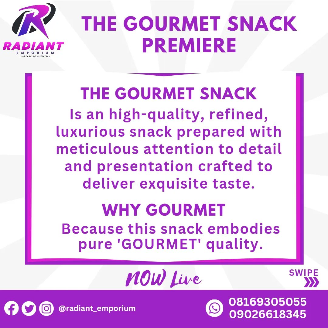 Iam_MzRadiant's tweet photo. The wait is over💃
The D-day is here🎯
#TheGourmetSnack is now live✅
Our Chin Chin snacks are ready to delight your taste buds😋. Dive into a gourmet experience like never before💯.
Join us as we redefine snacking today‼️
#TheGourmetSnack
#ThePremier
#GourmetSnack
#Radiant https://t.co/sPsfEL4T84