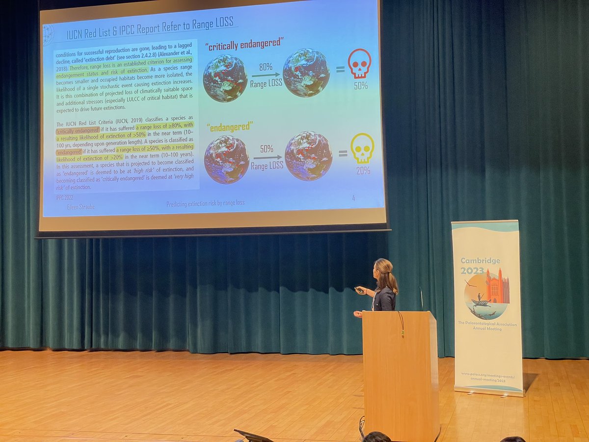 Ming_tfk27's tweet photo. My friend @EileenStraube formerly from @PaleoFAU absolutely rocking it at #PalAss23 talking about extinction risk and geographic range loss, in a giant packed auditorium! https://t.co/bVvgEavoTG