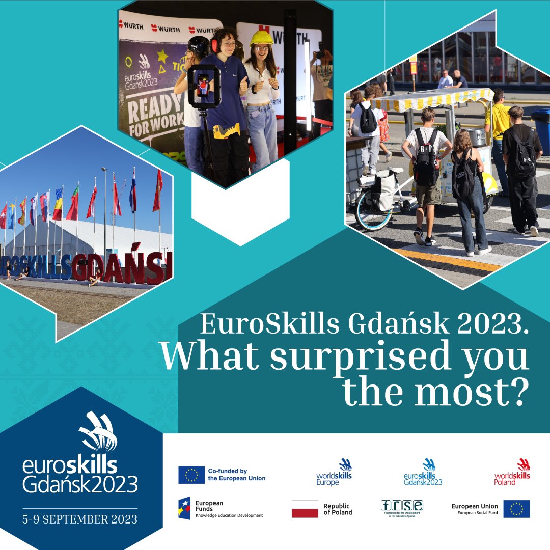 It's been more than a week since <a href="/ESGdansk2023/">EuroSkills Gdańsk 2023</a>, and the excitement in us is still alive ❤.
Today we give the vote to you: what surprised you the most? At the competition, in Gdansk, or maybe in Poland in general? 🤔
The floor is yours!😉

#UnitedBySkills #competition #gdansk