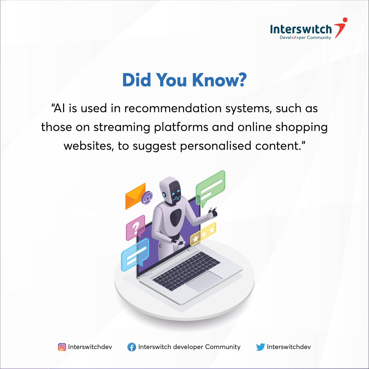 InterswitchDev's tweet image. For every personalised recommendation, AI is the master mind behind that either you are on a streaming platform or an e-commerce website.

#interswitchdeveloperscommunity
#interswitchdeveloper
#interswitch
#AI