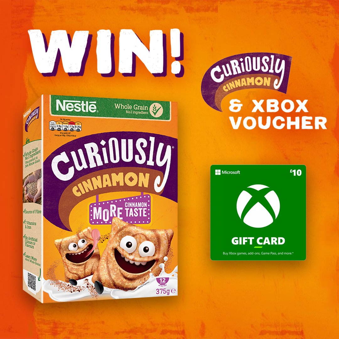 Chance to #WIN one of 3 Curiously Cinnamon and <a href="/Xbox/">Xbox</a> £10 voucher bundles! 🎮🥣
To ENTER:
🥣 LIKE this post
🥣 FOLLOW <a href="/CuriouslyUK/">Curiously Cinnamon</a> 
🥣 RETWEET with how much you love #CuriouslyCinnamon
*T&amp;Cs apply. UK, CI, IoM &amp; ROI, 18+. Ends 23:59 on 17.09.23. Full T&amp;Cs 👉nes.tl/CuriouslyCinna…