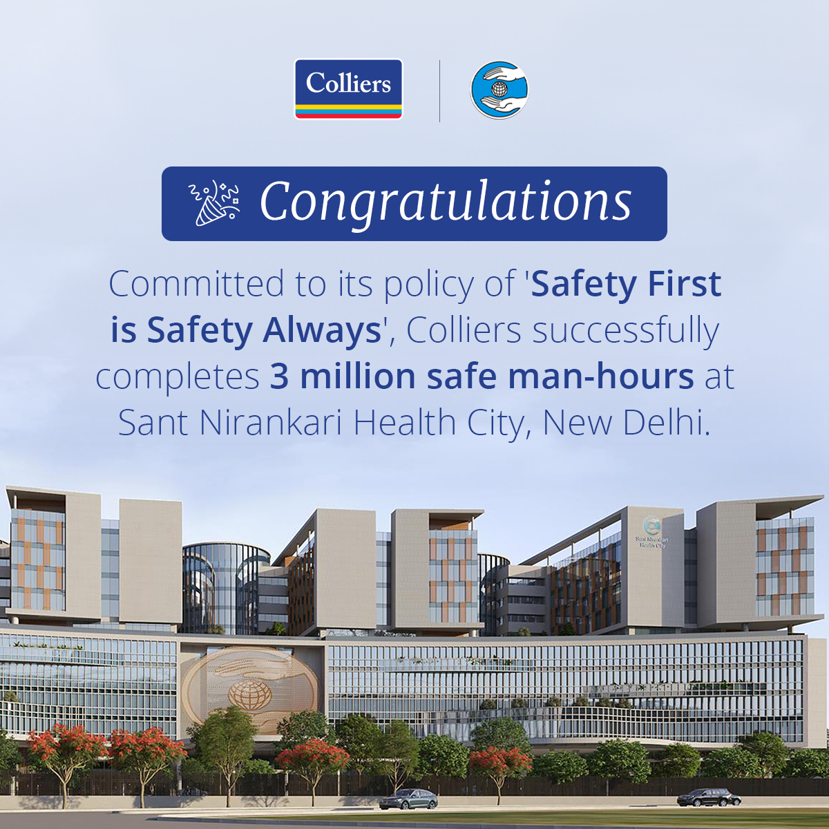 colliers_ind's tweet photo. Warm congratulations to the entire project management team of the Sant Nirankari Health City project in New Delhi on completing 3 million safe man-hours.
Learn more: https://t.co/H68WinmGoh
#ColliersIndia #IndiaRealEstate #sitesafety #projectsafety #india #newdelhi #safetyfirst https://t.co/wW8ZqigFf9