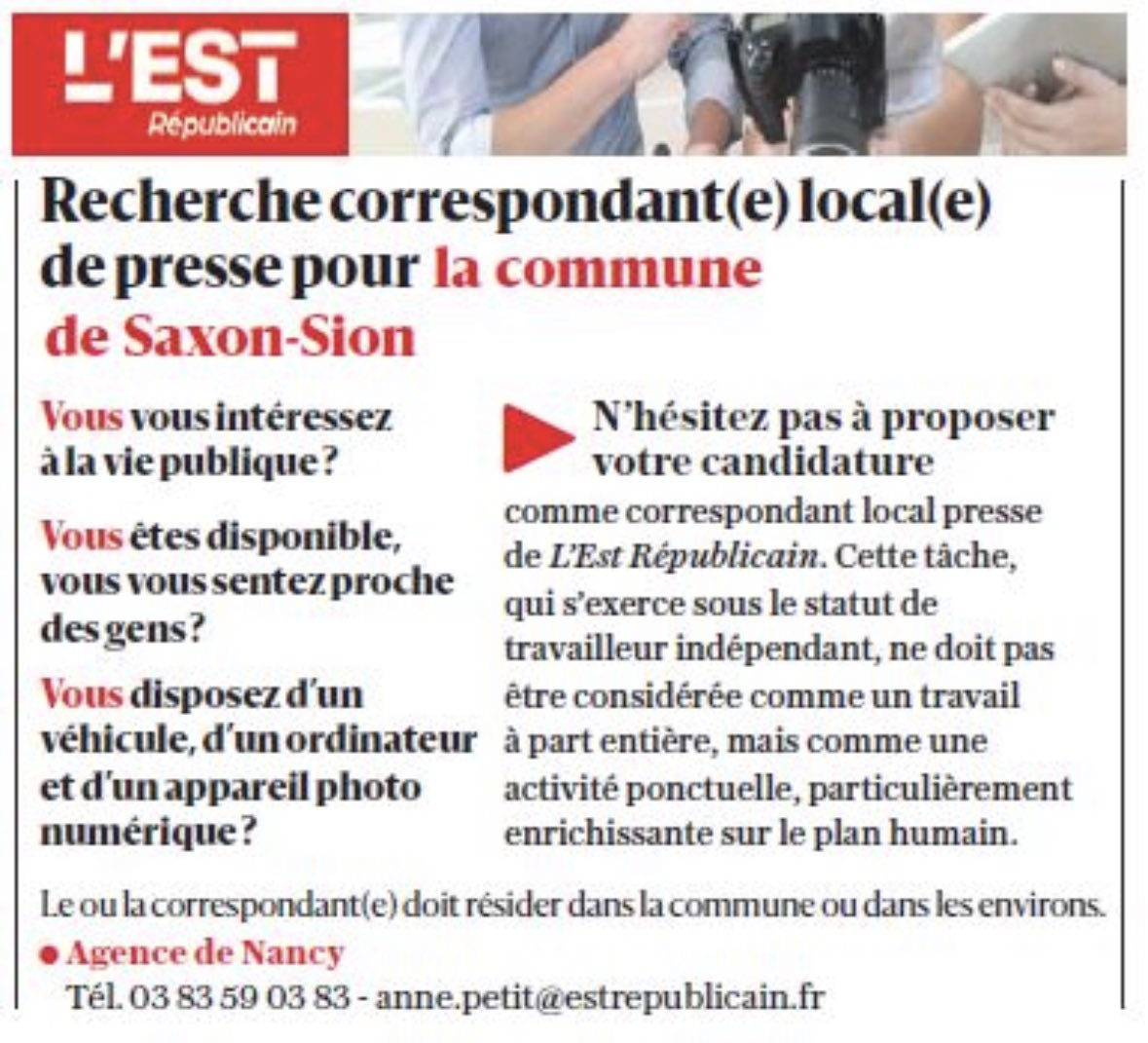 🚨Le #journal de #Nancy ⁦@LEstRepNancy⁩ recherche… 
#presse #pqr #Saintois #job indépendant