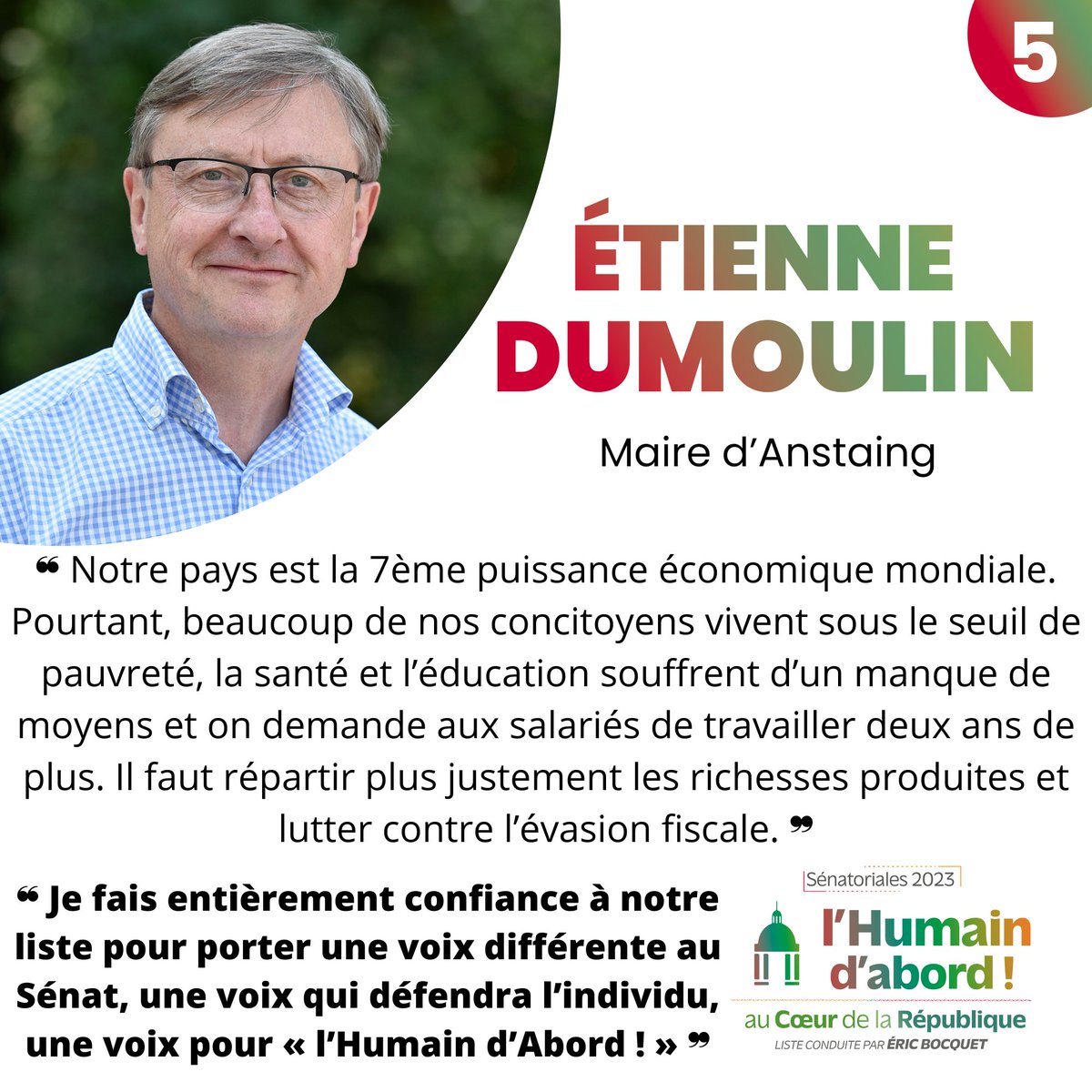 𝐉-𝟖 𝐚𝐯𝐚𝐧𝐭 𝐥𝐞𝐬 𝐞́𝐥𝐞𝐜𝐭𝐢𝐨𝐧𝐬 𝐬𝐞́𝐧𝐚𝐭𝐨𝐫𝐢𝐚𝐥𝐞𝐬 !
Etienne Dumoulin rappelle que 'l'Humain d'abord !', loin d'être un simple slogan, est l'expression d'un objectif à atteindre, d'un modèle idéal de société pour notre liste.
#Sénatoriales #nord #lHumainDabord