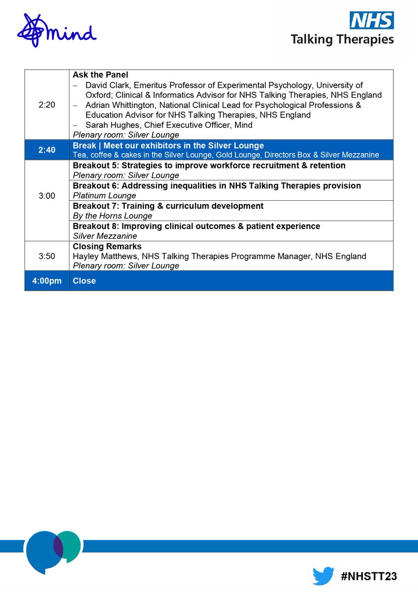 Looking forward to some great sessions tomorrow at the NHS Talking Therapies Conference #NHSTT23