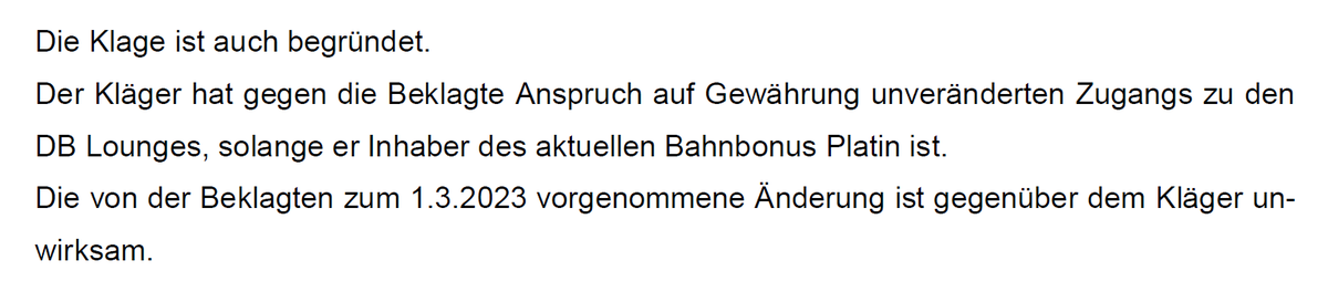 Die Änderungen zum Loungezugang der #Bahn sind rechtswidrig, so ein heute verkündetes Urteil des AG Frankfurt am Main. 

Mein Mandant hat daher nach "alten" Regeln ein Recht auf Zutritt zur Lounge

drboese.de/blog/deutsche-…

#klagenhilft
#Verbraucherrecht
#Fahrgastrechte