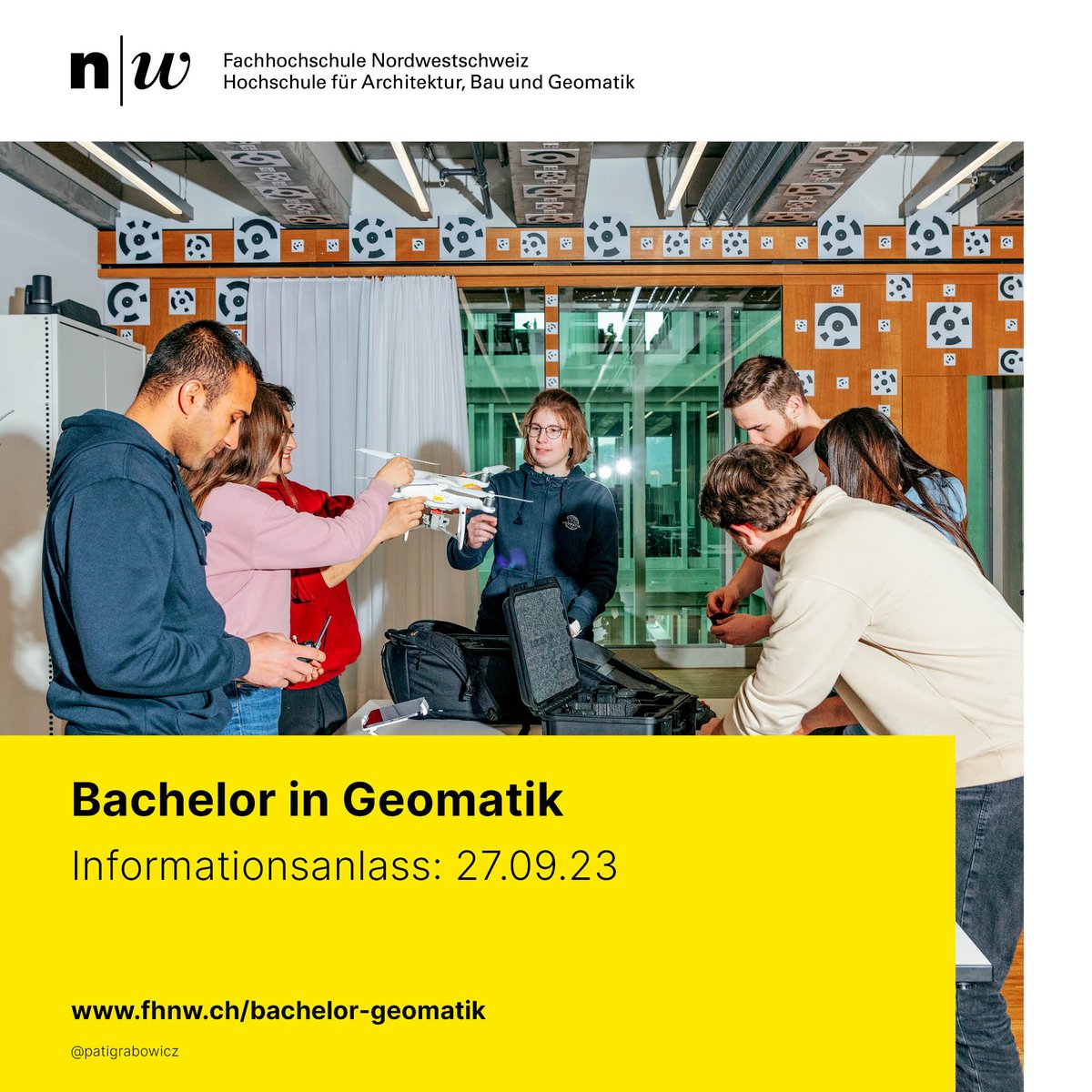 Interessierst du dich für Vermessung, Umweltthemen und Raumfragen? Faszinieren dich neue Technologien? Möchtest du Karten und Apps entwickeln und die Welt mitgestalten?
Dann nimm am Infoanlass für den Bachelor in Geomatik am 27.09 um 17h teil (zurl.co/hLzZ )
<a href="/HABG_FHNW/">Hochschule für Architektur, Bau und Geomatik FHNW</a>