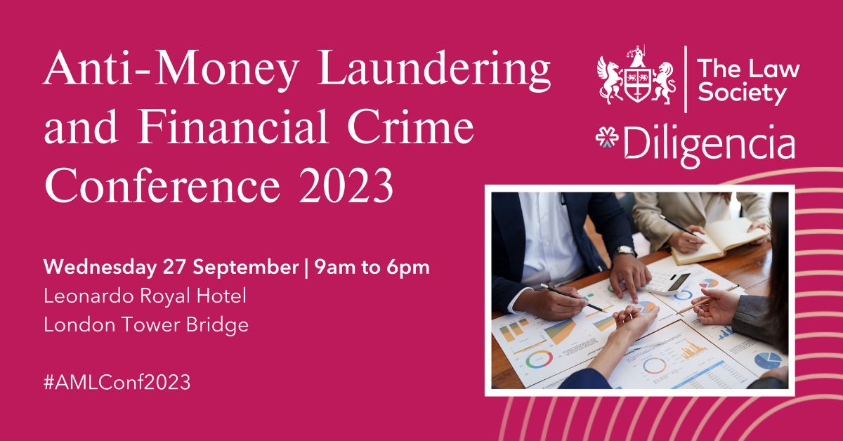 Diligencia will be attending The Law Society’s Anti-Money Laundering &amp; Financial Crime Conference in London on 27 September. Patrick Lord and James Redfern will be manning our exhibition stand and would love to meet with you. 

hubs.ly/Q0223l150     

#AML #FinancialCrime