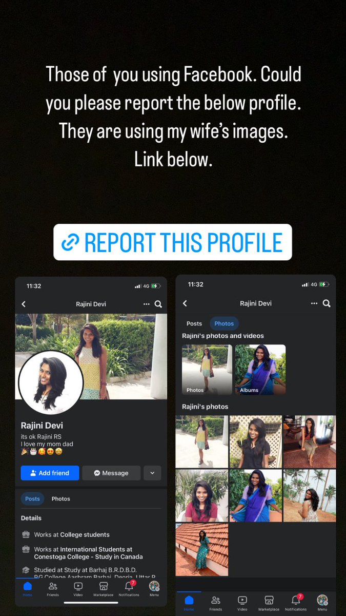sthamu024's tweet photo. @Meta why havent you removed the profile that is causing identity theft? 
The complain was that the scam profile is using my wife’s images. That account was created in Aug 2023, yet you do not find it suspicious? 
#Facebook #FakeProfile 

Fake profile:
https://t.co/ngjAcpt3j8 https://t.co/0LgkQNxDqU