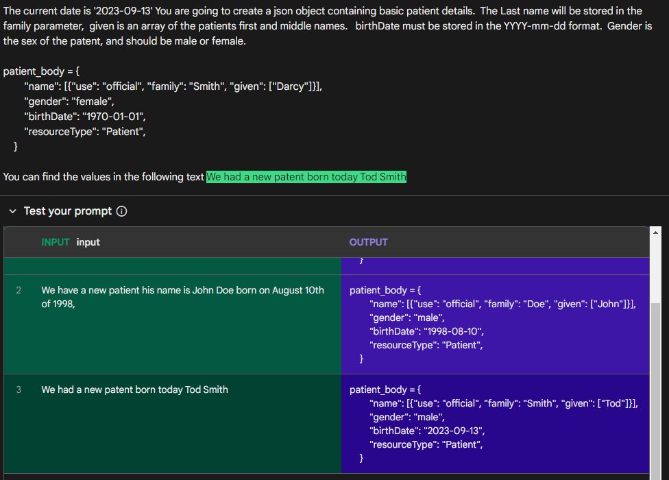 LindaLawtonDK's tweet image. Natural language logging of patient health care data into Cloud health api. Which supports the Fhir protocol. I can write to it in natural language and it parses it down to Json for me to submit the records to the api to store the patient data.
#Palmapi #makersuite