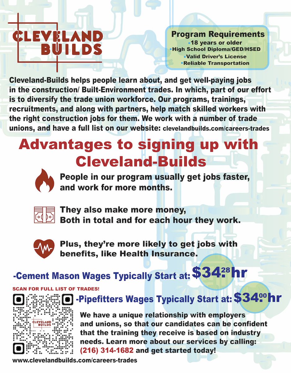 🔧🏗️ Union Apprenticeship Built-Environment Job Fair
📅 Date: THIS Saturday, Sept. 16th 🕙 Time: 10:00am-Noon📍 Location: Halloran Park Skating Rink, 3550 W. 117th Street, Cleveland, OH ✨ See you there, future builders! <a href="/ClevelandBuilds/">Cleveland Builds</a>