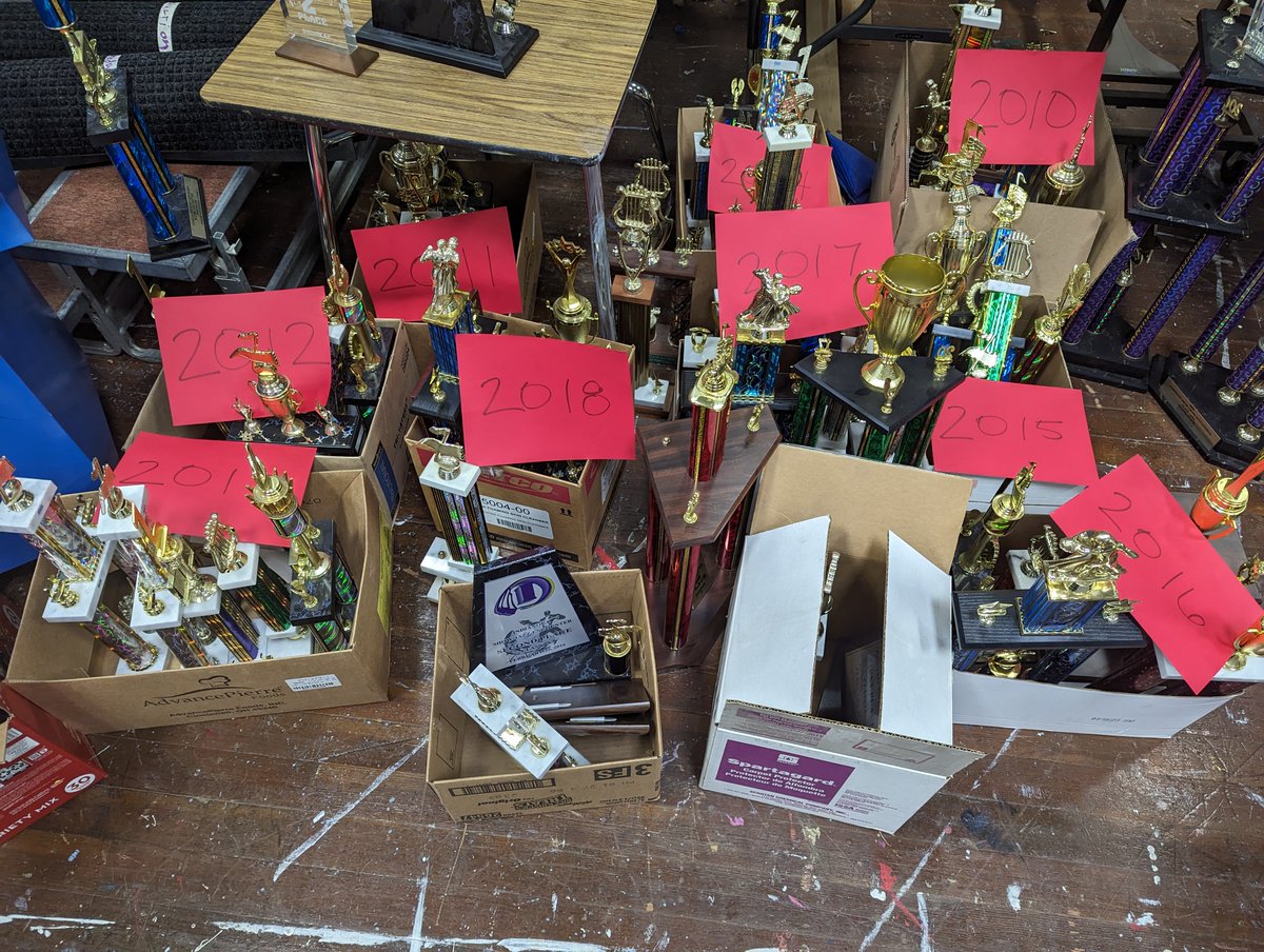 Our music trophy cases are overflowing!!!
In order to make room for new awards, we have a LOT of music trophies from 2010-2018!  Were you in choir or band during this time?? Do you want your trophy? Come pick it up from the old stage between now and the end of September!