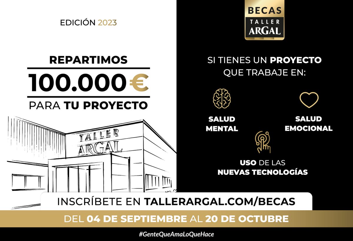 ¡Vuelven las Becas Taller Argal para premiar a #GenteQueAmaLoQueHace!
Esta edición especial de Becas con propósito se centra en proyectos que trabajen en la salud mental, el uso de las nuevas tecnologías y la salud emocional. Inscríbete en argal.com/taller-argal/b…