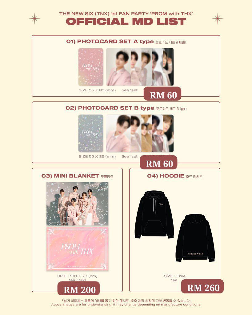 jhysooly's tweet image. TNX 1st FAN PARTY ‘PROM with THX’ OFFICIAL MD G.O 🇲🇾  

🗓 : ~ 15/9 @ 6PM

price refer in pic below ↓
dm to buy
✨ Price stated excluding ems, packaging and local postage
✨ ETA : Mid Sept - Early Oct
❌ Strictly no backout, fussy and sensitive buyer

#pasartnx