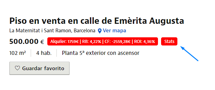 InBestApp's tweet photo. Nueva funcionalidad gratuita en InBest: ahora cuando estés viendo un piso de compra en Idealista te saldrá este botoncito de Stats (en el siguiente tuit explico qué hace). https://t.co/pMIeZa7Bns