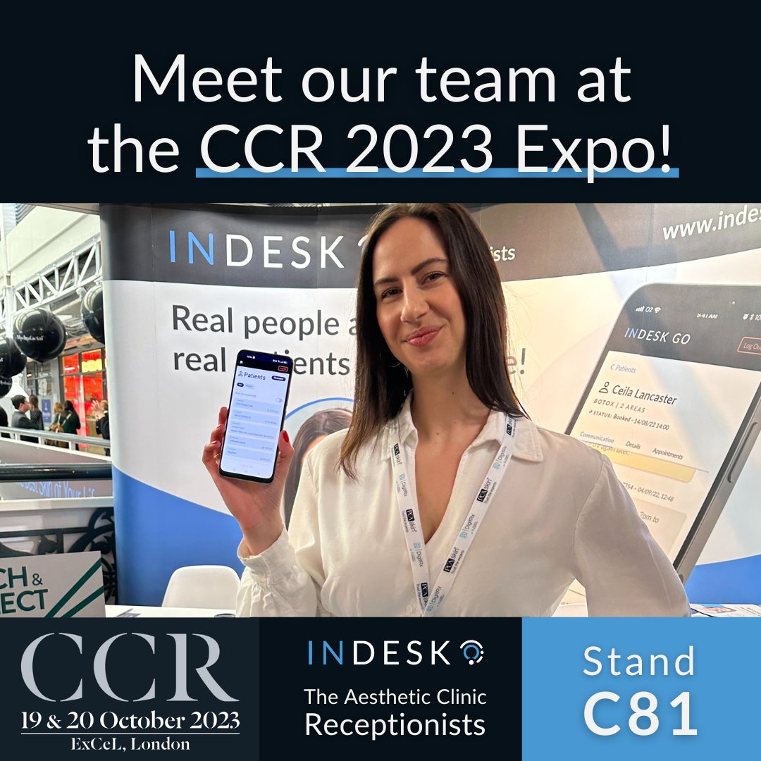 my_indesk's tweet image. We can't wait to see you at the @ccrlondon on 19 &amp;amp; 20 October 2023, ExCeL, at stand C81! 😊
Register here: register.visitcloud.com/survey/0ho3sek…

#indesk #aestheticreceptionist #patientmanagement #medicalaesthetics #clinicreceptionist #CCR #CCR2023 #RegisterFree