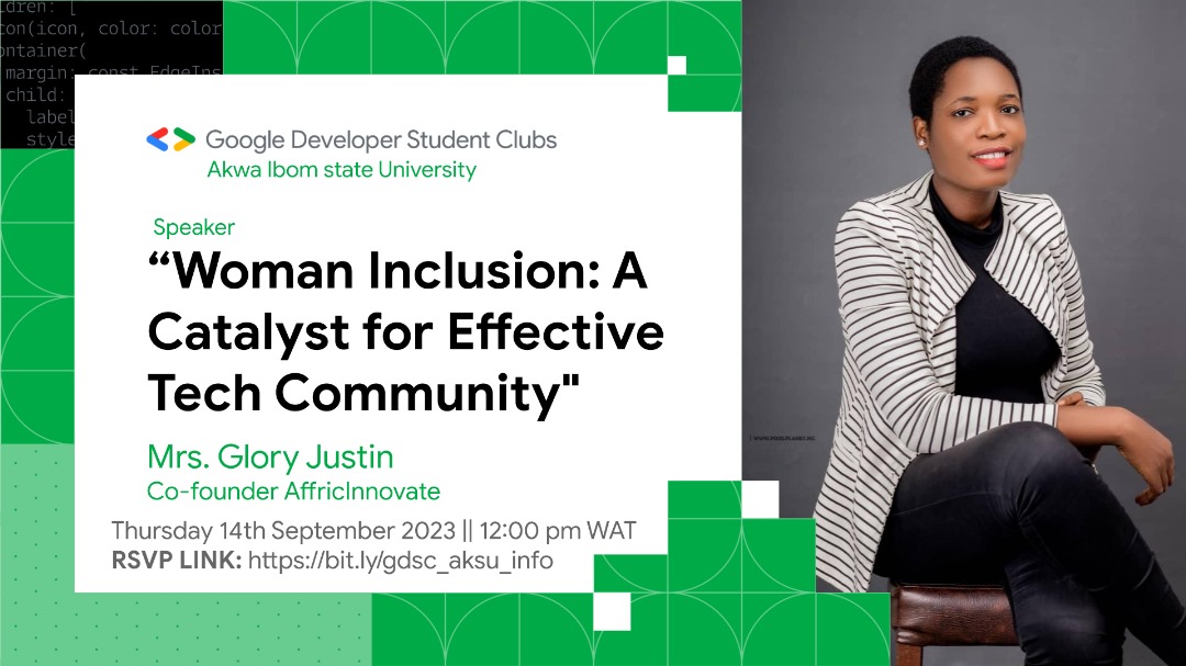 agatevureglory's tweet photo. I am happy to share that I'll speak at the GDSC Info Session! Join me to discuss "Woman Inclusion: A Catalyst for Effective Tech Community." ๐ฉโ๐ป Let's empower and inspire change in the tech world! ๐ #TechInclusion #GDSCInfoSession #WomenInTech https://t.co/s1hdpnzF1Y