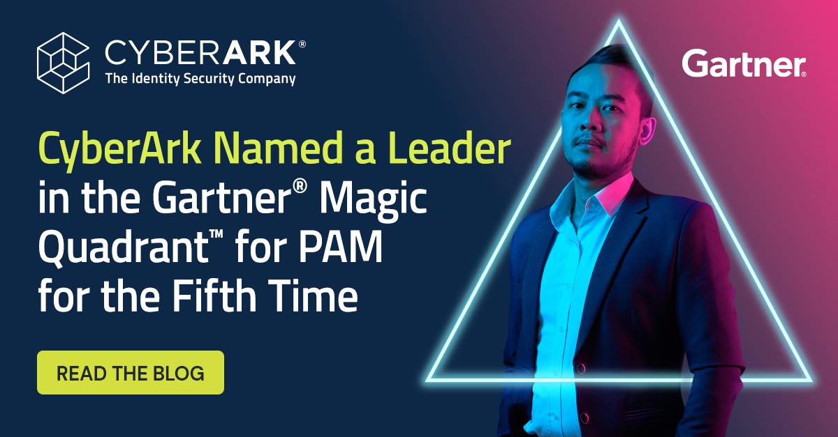 CyberArk's tweet photo. CyberArk sets the bar for #PAM innovation to boost security, adoption &amp; user experience. These are just a few of the reasons we believe we were named a Leader in the Gartner® Magic Quadrant™ for PAM for the 5th consecutive time. Read on to learn more.  https://t.co/iM9QYQX4MD https://t.co/bg6MxdYQDn