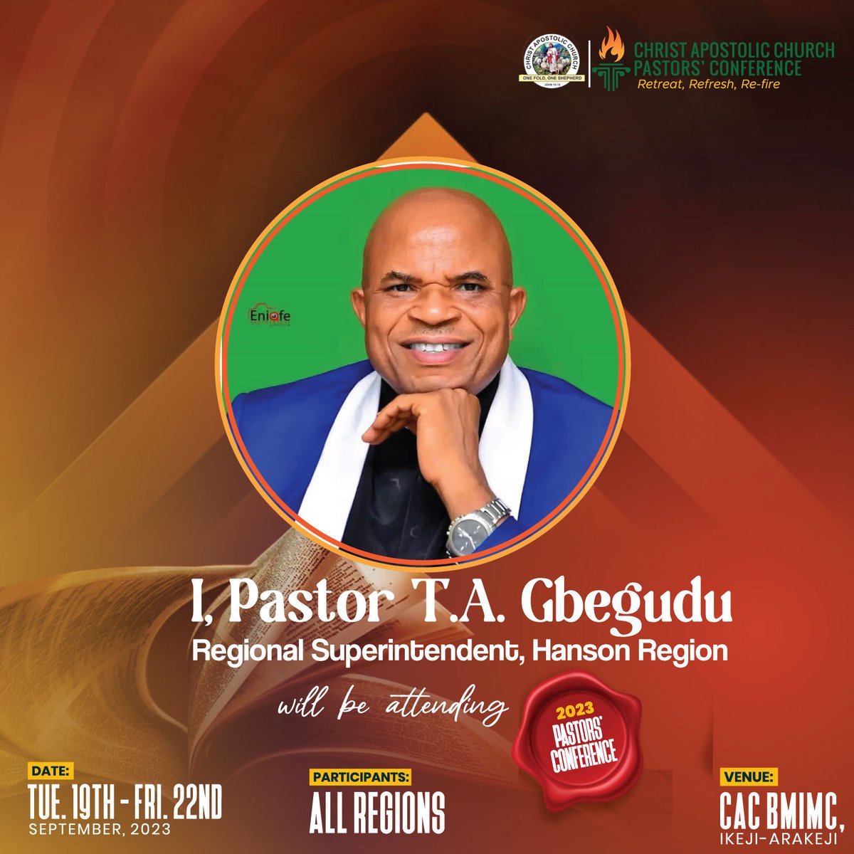 PastorSOOladele's tweet photo. Our Regional Superintendents and Directors are expectant!

#2023conference
#PrayForYourPastor
#ChristApostolicChurch
#PastorsConference
#Retreat
#Refresh
#Refire

1/5 https://t.co/0MJ1qiNT8y