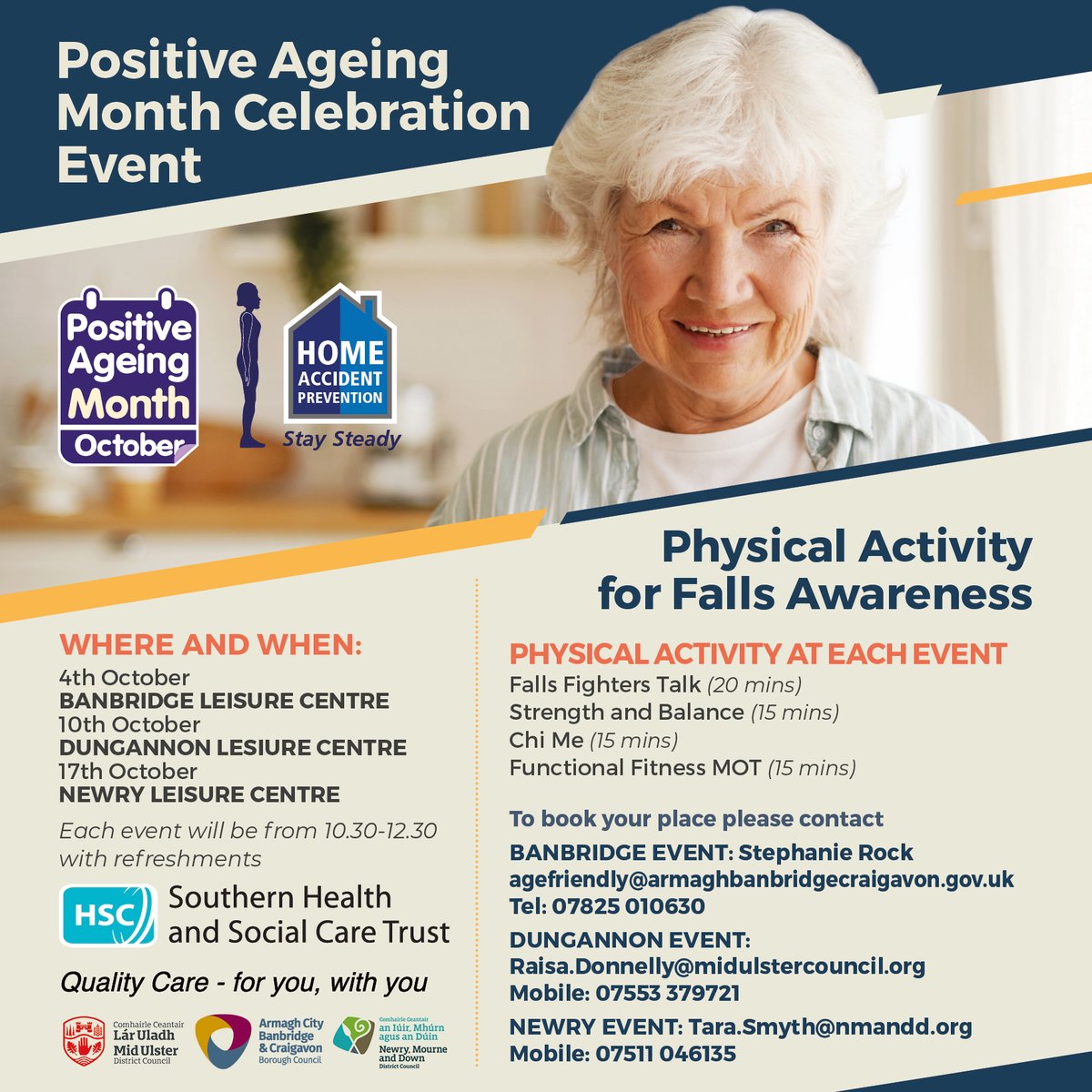 Positive Ageing Month is celebrated in October, and it is a campaign of events, activities and programmes that promote positive ageing as well as celebrating the contribution older people make to their communities. Book your place today via e-mail or phone.