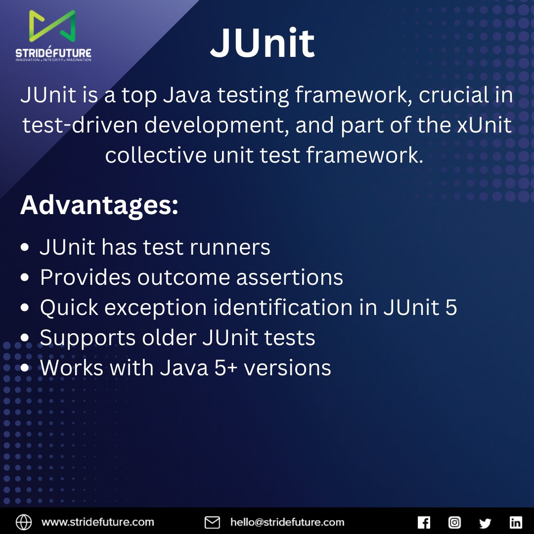 StridefutureT's tweet image. Best Java Testing Frameworks
Dive into the world of Java testing frameworks with the best tools at your fingertips!
#javatesting #codinglife #testingservices #testingtools #selenium #cucumber #testng #junit #restassured #frameworks #java #javadeveloper #javaprogramming