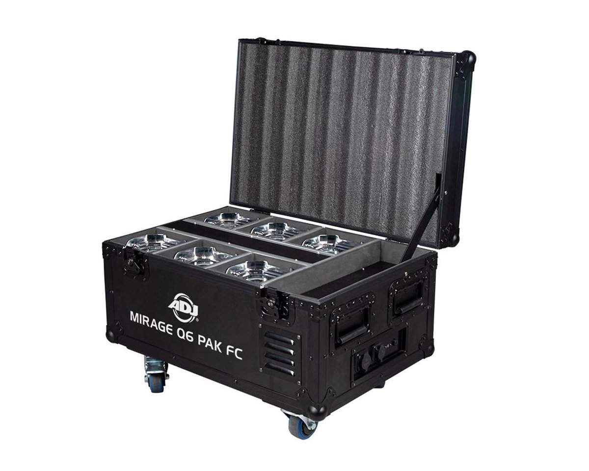 The <a href="/adjlighting/">adjlighting</a> Mirage Q6 PAK is as up lighting system with six IP65 rated, battery powered fixtures and a durable flight case with onboard battery charging. Each Mirage Q6 IP fixture is powered by four 10W RGBA LEDs that produce a 15-degree beam angle bit.ly/3LkOFbk
