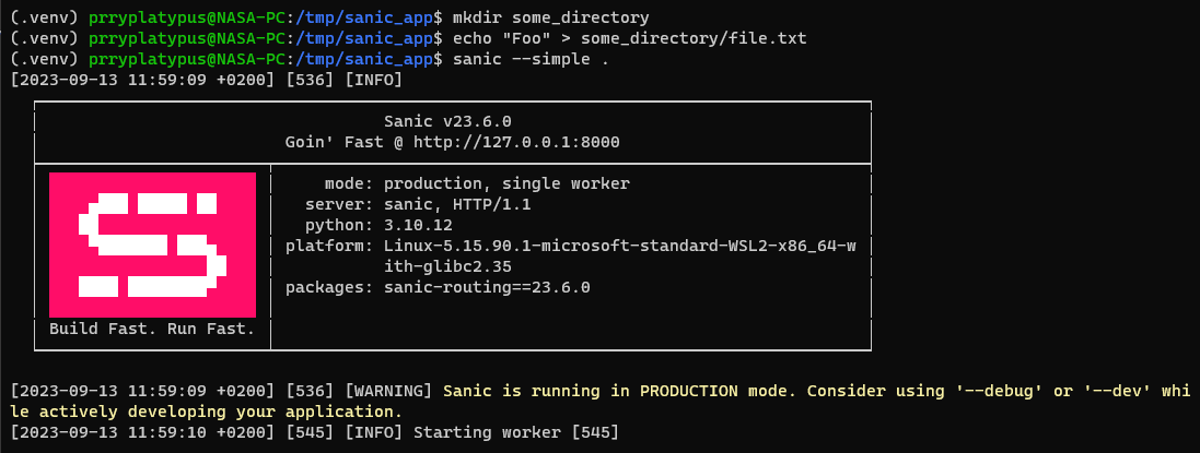 sanicframework's tweet photo. Looking to serve static files with a directory viewer? We've got your back!

Try running:
► sanic --simple <directory>

#PythonSanic #Python #Webserver #WebDev #WebDevelopment https://t.co/UYj5wSLpxC