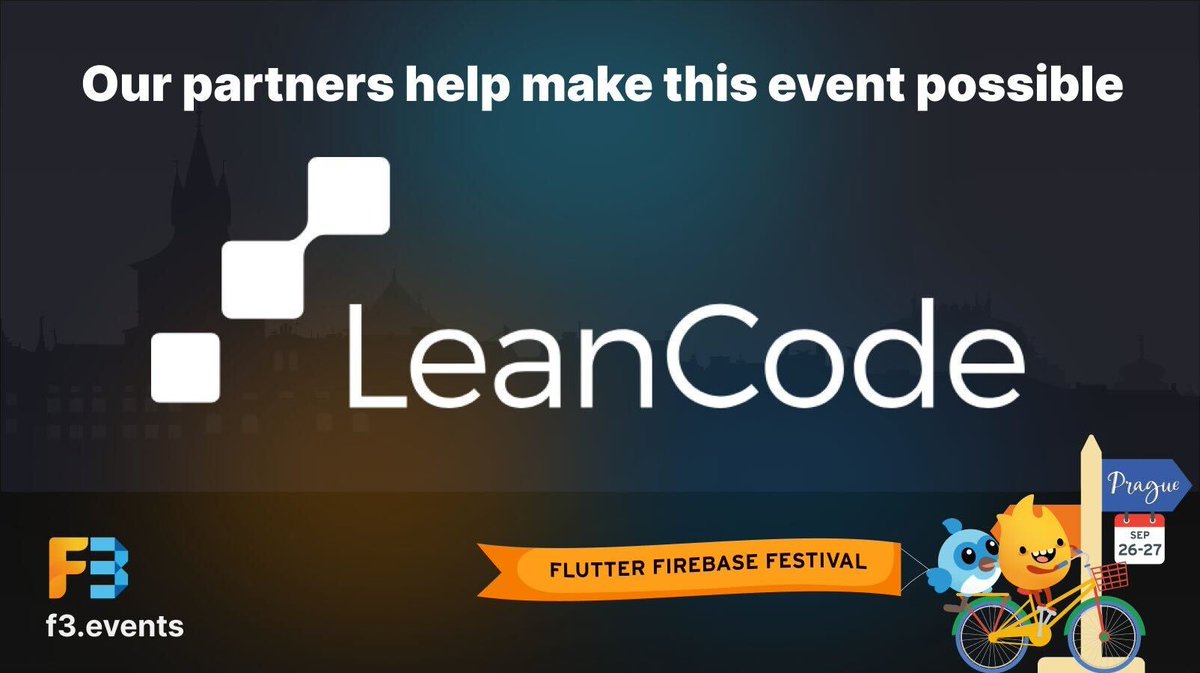LeanCodePl's tweet photo. Have you heard the news? LeanCode is a partner of the #Flutter Firebase Festival 🙌🏻 Our LeanCode team will be waiting for you at our booth between 26-27 Sep at #F3Prague with #patrol testing station and other attractions.🚀 We hope you will join us during this event 🥳 https://t.co/nZbI5Ulcu9