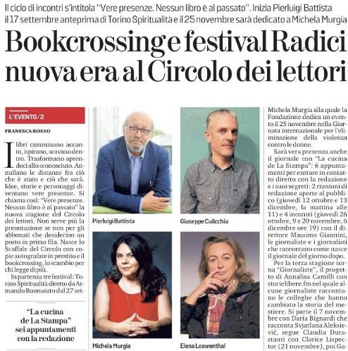 CircoloLettori's tweet photo. Tra le pagine de @StampaTorino le novità del Circolo dei lettori: il bookcrossing e il Festival Radici. 
Ne ha scritto @frarossorosso. https://t.co/CWlCnCrA99