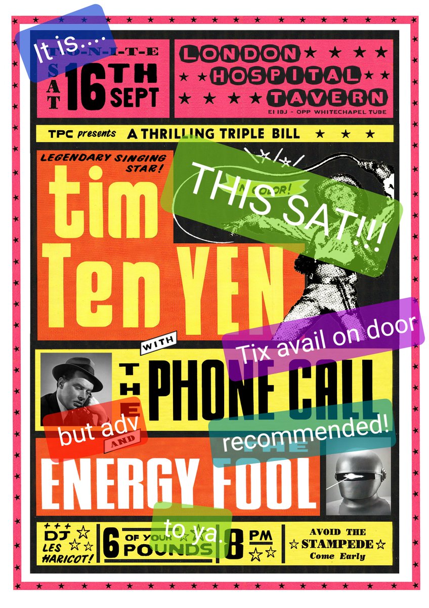 THIS SAT! W/ tim Ten YEN AND! The Energy Fool! It's gonna be a blinder. Limited capacitys, tix here - eventbrite.co.uk/e/tim-ten-yen-…