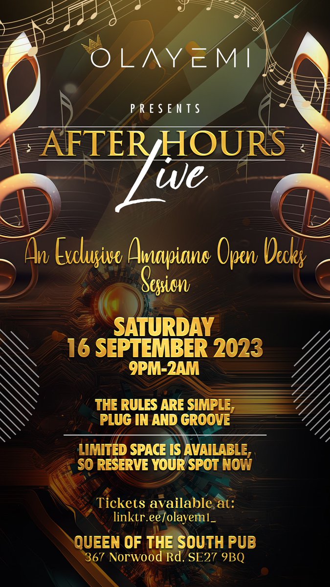 After Hours Live, a exclusively Amapiano open decks session this Saturday, hosted by @olayem1_ #amapiano #opendecks