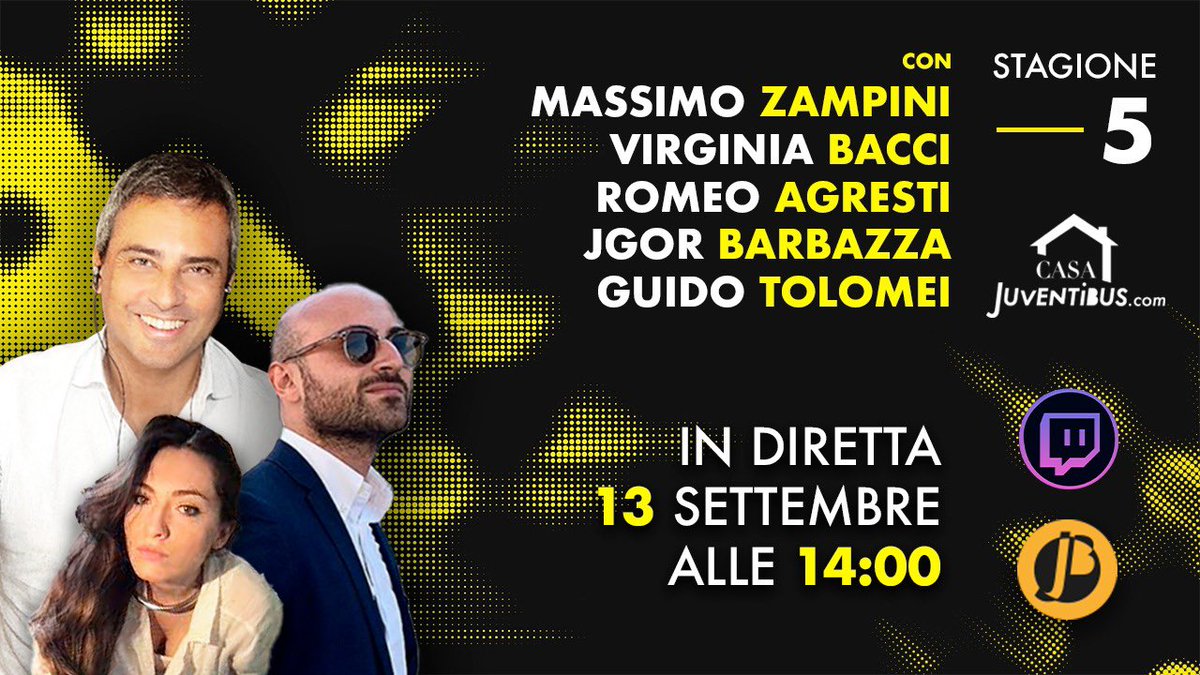 #CASAJB 🏠 LIVE ORE 14.00 ⚪️⚫️

IL DOPO #POGBA: la rosa attuale, le soluzioni TATTICHE, le strano #MERCATO degli svincolati e di GENNAIO… è sempre MERCOLEDÌ con bomber <a href="/romeoagresti/">Romeo Agresti</a> conducono <a href="/massimozampini/">Massimo Zampini</a> e <a href="/viasyba/">Virginia Asya Bacci</a> + <a href="/JgorBarbazza/">Jgor Barbazza</a> e <a href="/guidotolomei/">Guido Tolomei</a>

👉 twitch.tv/juventibus