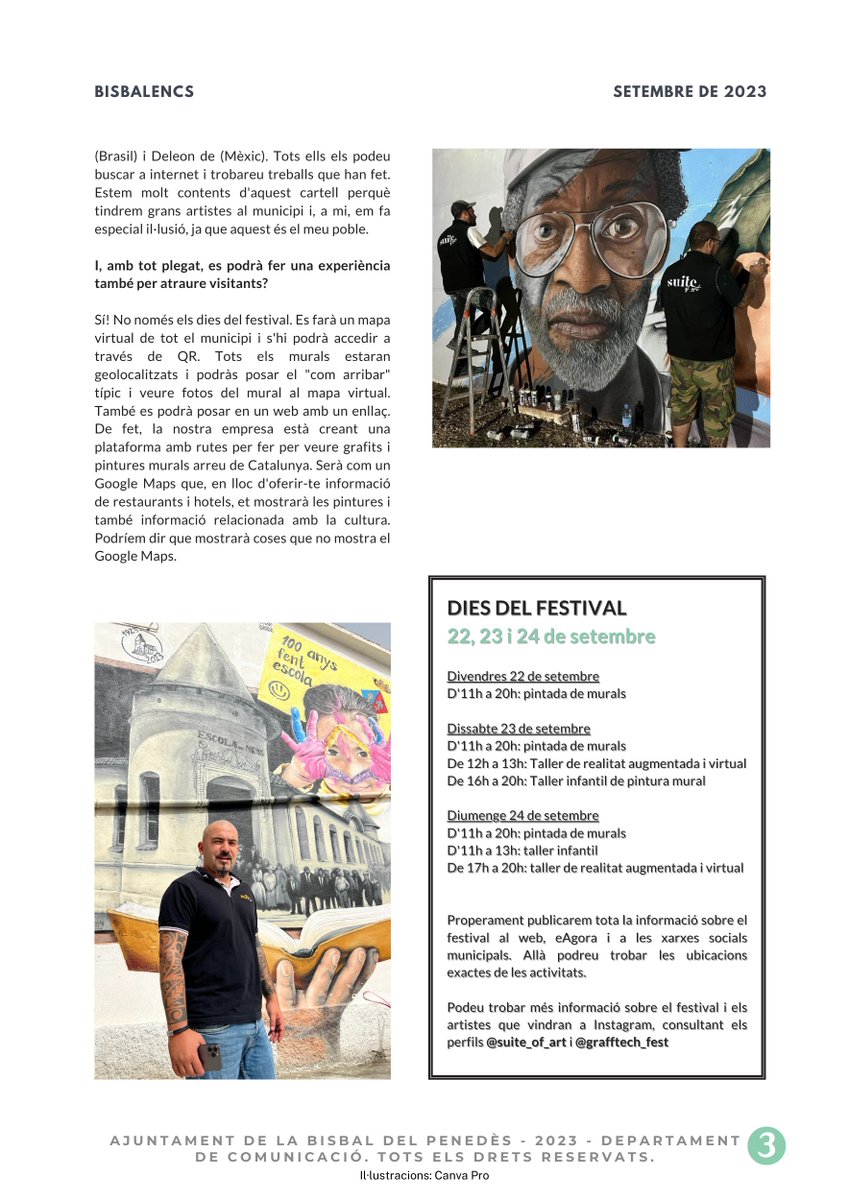 ENTREVISTA 🎙| Els dies 22, 23 i 24 de setembre #LaBisbalDelPenedès acollirà el Festival #GraffTechFest, el 1r festival del món que omplirà de pintures murals amb realitat augmentada tot un municipi. N'hem parlat amb el bisbalenc Jaume Junqué, el CEO de Suite Of Art.