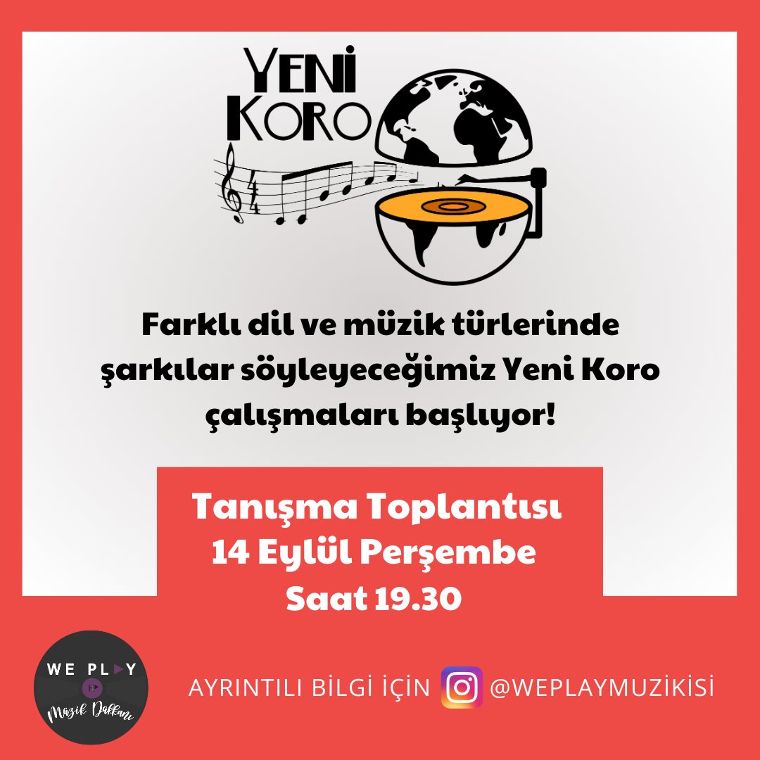 Farklı dillerde ve müzik türlerinde çok sesli şarkılar söyleyeceğimiz Yeni Koro çalışmamız 14 Eylül'de başlıyor!

Kayıt ve bilgi için profildeki linkten başvuru formunu doldurabilirsiniz.