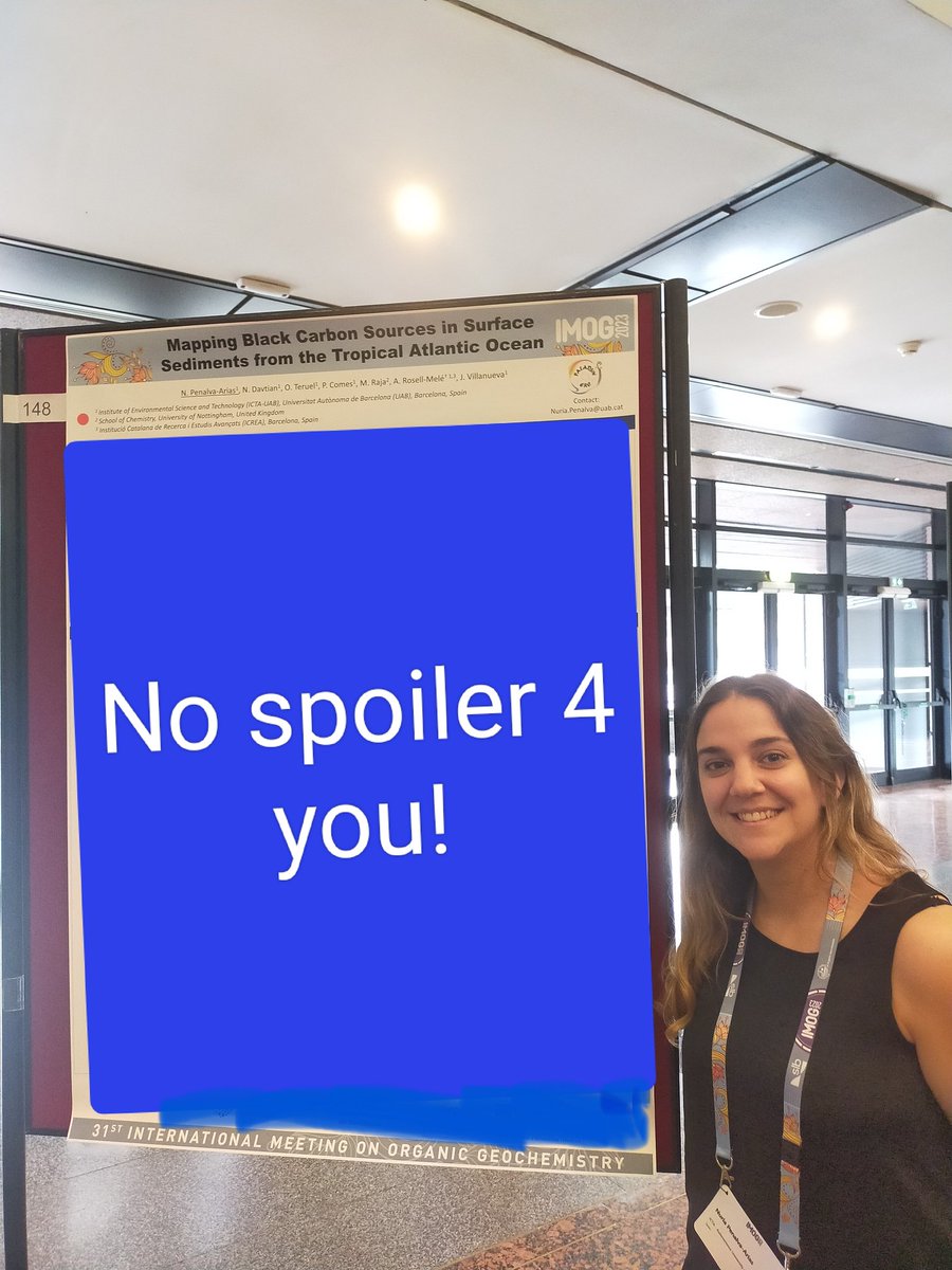 nina_davtian's tweet photo. Today is @OriolTeruel and @ArpenArias (PhD students at @ImpactantG @ICTA_UAB) poster session day at #IMOG2023!
Please see their posters for BPCA-based stories about black and pyrogenic carbon in aerosols (@OriolTeruel) and deep-sea sediments in the Atlantic Ocean (@ArpenArias)! https://t.co/sq7fvVKEzX