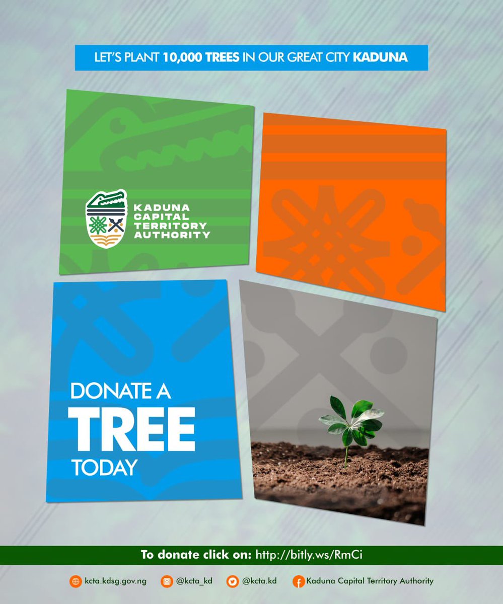 Be part of our goal to plant 10,000 trees in Kaduna! Help us grow a greener and resilient future – donate a tree today. 

Donate here - shorturl.at/beFGU

Tell a friend to tell a friend!

#KCTA
#ItsYourCity
#GreenKaduna
#ResilientKaduna
#SustainableCities #OORKaduna