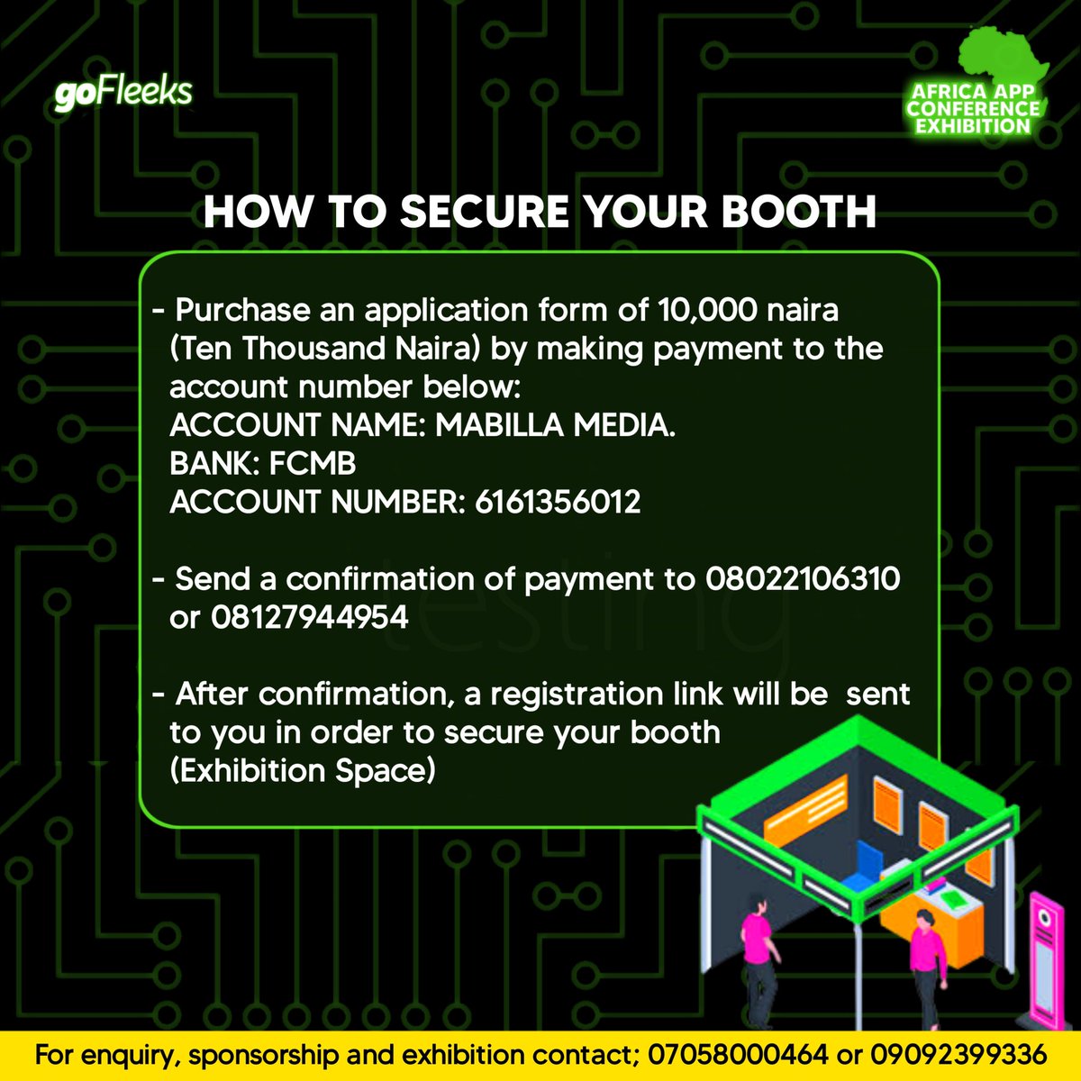 techswitchers's tweet photo. secure your exhibition booth. Do you have an app, or tech products that you want the world to know about? Then, you have gotten to the right place because the Africa App Conference is giving you that platform to do so #techswitch2023 #AppUpnow #AfricaTech #LagosTechEvent https://t.co/sARIvzufLC