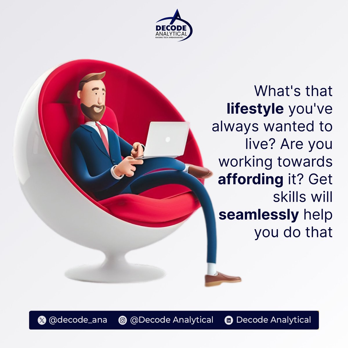Decode_ana's tweet image. Get a skill that will seamlessly give you the lifestyle you deserve. Don&apos;t know where? Enroll with Decode analytical 😎

#decodeanalytical #techcommunity